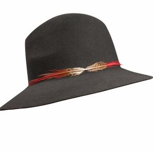 Janessa Leone Black Felt Fedora w/ Rooster Feather